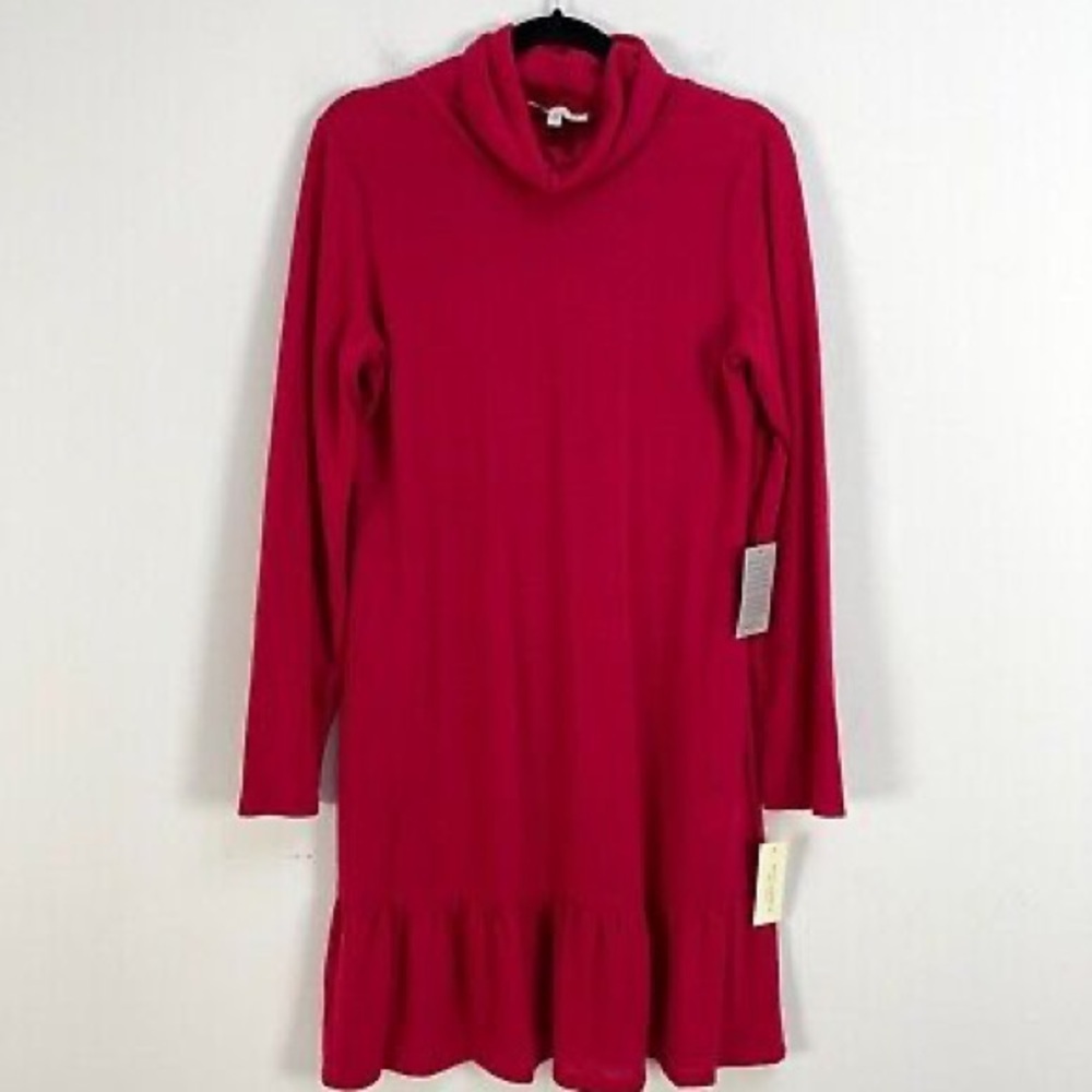 Tash‎ + Sophie Womens Size Large Dress Red Stretch Turtleneck Peplum Long Sleeve